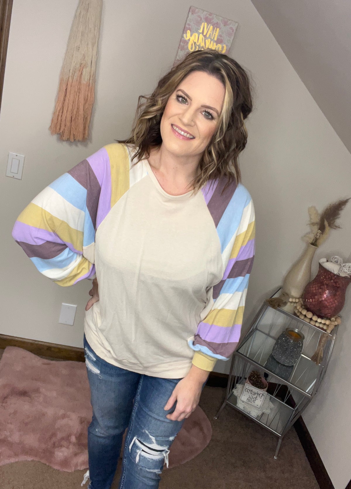 Don't Let Me Down Striped Sleeve Top *