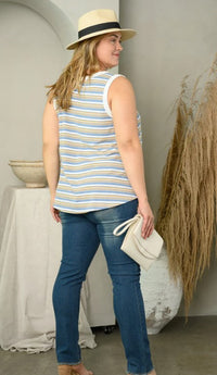 Ice Blue Stripe Sleeveless Top *