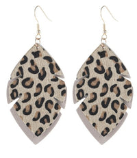 Leopard Leather Leaf Drop Earrings *