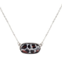 Silver Leopard Oval Necklace & Earring Set *