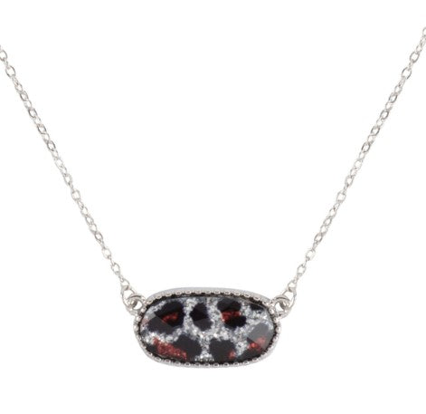 Silver Leopard Oval Necklace & Earring Set *