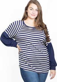 [CURVY] Take a Moment Navy Striped Top