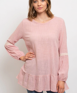 Pink Crocket Sleeve Tunic Top