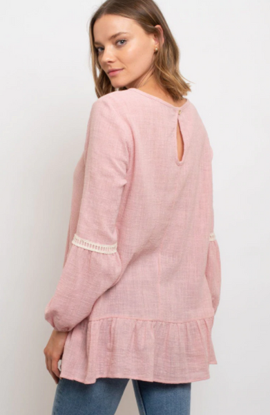 Pink Crocket Sleeve Tunic Top