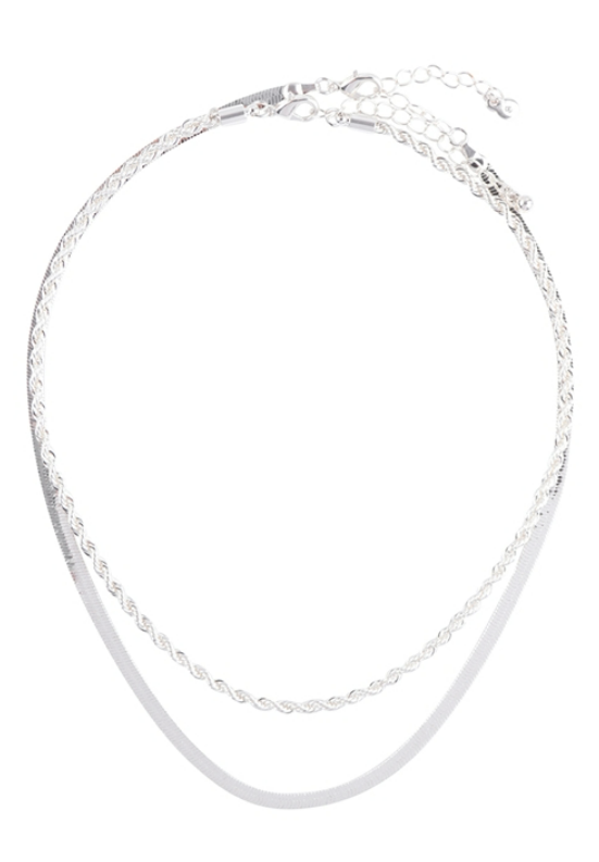 Rope & Chain Layered Necklace- Silver